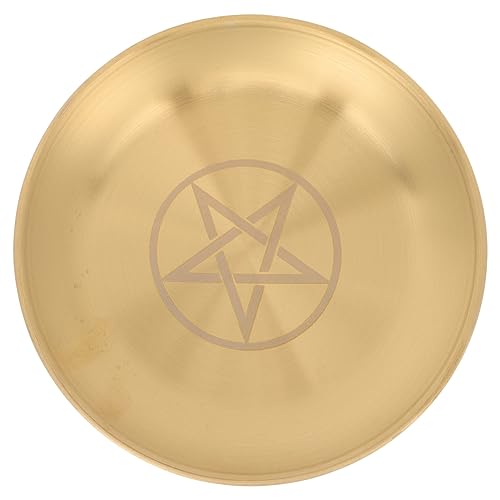 GETAJGHSD Plato Portavelas Redondo De Metal Dorado Pentagrama, Bandeja De Altar para Velas Rituales y Almacenamiento, Decoración De Altar para Ceremonias y Ofrendas