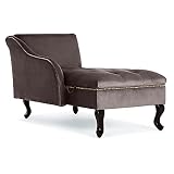 BELLEZE Modern Tufted Velvet Chaise Lounge with Storage, Elegant Victorian Vintage Style Upholstered Couch for Bedroom or Living Room - Memphis (Brown)