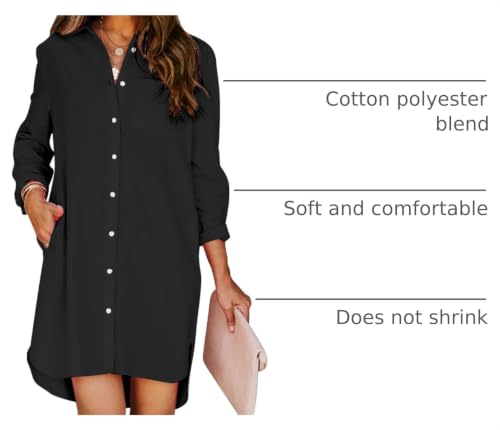 Image of Aoudery Womens Button Down Shirt Dresses with Pockets Cotton Button Up Tunics Long Sleeve Solid High Low Blouse Tops