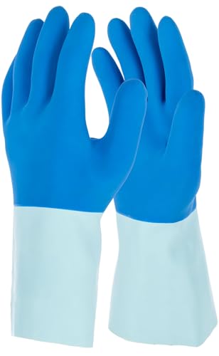Keron 1 Paar Fliesenlegerhandschuh Fletex, Chemikalienschutzhandschuh, Schutzhandschuh Damen/Herren, 10/XL, latex, blau, lebensmittelecht, wasserdicht, Fliesenleger, Bau, Latex