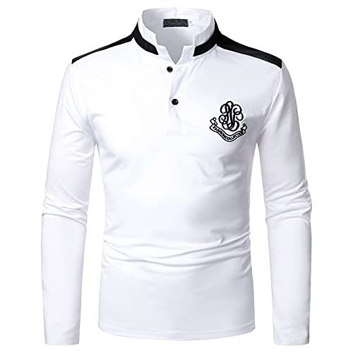 Xiangdanful Polo Homme Manche Longues Poloshirt Contrasté Plaid épissure T-Shirt Tops Golf Tennis Shirt Basic Coupe Mince Coton Mode Casual Slim Fit Cover