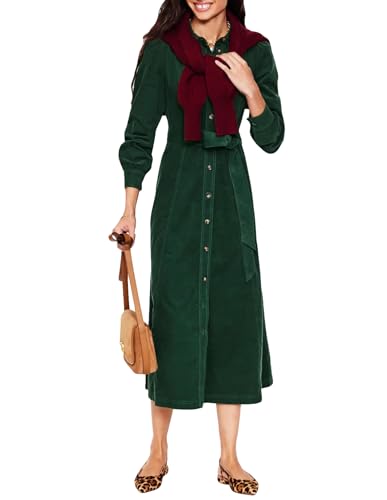 Women's Corduroy Maxi Dress Long Sleeve Cord Button Down Fall