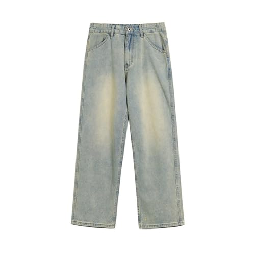 Jeans Pants Trousers Denim Retro Men's Loose High Street Straight Leg Long Washed Outdated