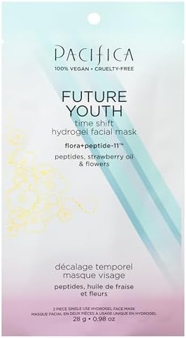 Pacifica Future Youth Time Shift Hydrogel Facial Mask, Multi-Peptide Anti-Aging Sheet Mask for Firming & Plumping, Ultra-Hydrating Serum-Infused Mask for Face & Neck, 100% Vegan