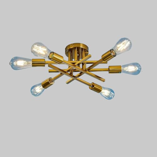 Plafonnier industriel vintage LAI HO lustre Sputnik gold 6 heads pour salon et cuisine