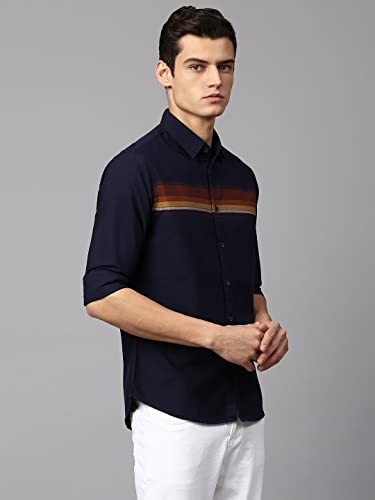 Image of Dennis Lingo Men's Navy Slim Fit Cotton Casual Shirt