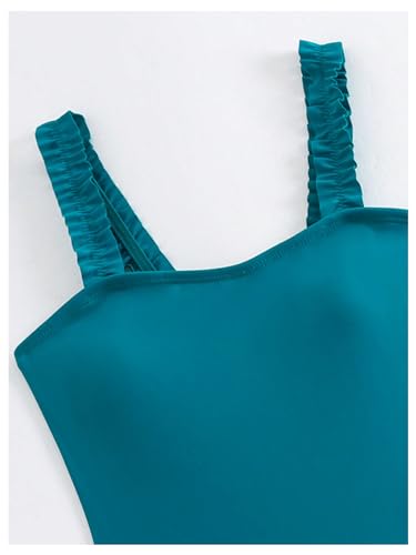 MakeMeChic Girl's One Piece Tummy Control Swimsuit with Tropical Print Mesh Beach Skirt Swimwear3