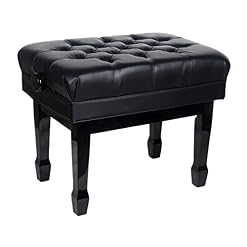 Tabouret de piano en similicuir Banc de piano en bois Tabouret rembourré en cuir souple Cadre en bois massif et grand compartiment de rangement pour partitions de musique, hauteur réglable de 10 cm – Image 3