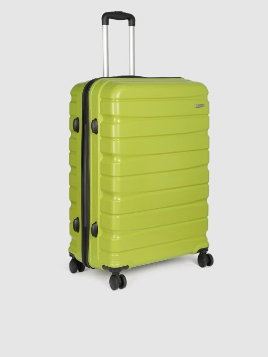 Image of Teakwood Small-Medium-Large 8 Wheels Trolley Bag, Hard Cabin with Zipper Closure, Adjustable Push Button & Cross Side Strap, TSA Lock System 360 Degree (Set of 3, Lime Green)