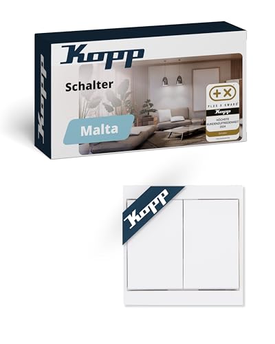 Kopp MALTA Serienschalter in Arktis-Weiß - Hochwertiger Doppel-Lichtschalter mit 10AX Schaltvermögen - IP20 Schalter-Unterputz mit Wippe & Steckklemmen - Stilvoller Doppelschalter 250V~