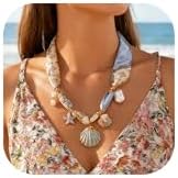 RINHOO Scarf Necklace for Women Adjustable Bandana Choker Silk Necklace with Stainless Steel Charms Boho Beach Holiday Jewelry