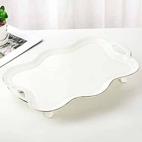 DUJUST Porcelain Serving Tray with Handles Cover