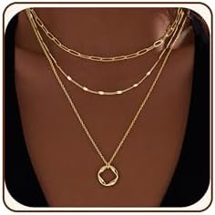 Poxtex Layered Gold Necklaces for Women, Stackable Dainty 14K Gol...