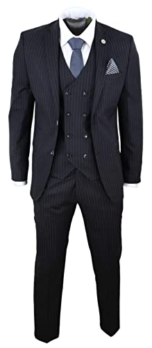 Costume homme trois pièces formel veste revers cranté deux boutons gilet pantalon rayures business