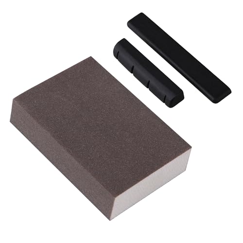 Yibuy 3 Pcs Bridge Saddle Nut for 4 Strings Guitar Ukulele & Sanding Block Kit