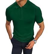 Comdecevis Men's Zipper Muscle V Neck Polo Shirts Slim Fit Solid Short Sleeve Golf T-Shirt Knit S...
