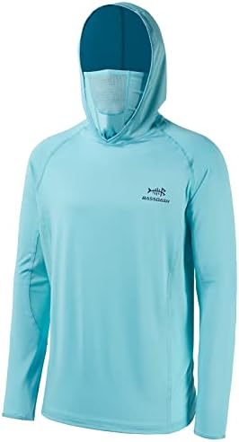 BASSDASH UPF 50+ Men’s Long Sleeve Fishing Shirt with Mask UV Neck Gaiter Hoodie (Turquoise, Medium)