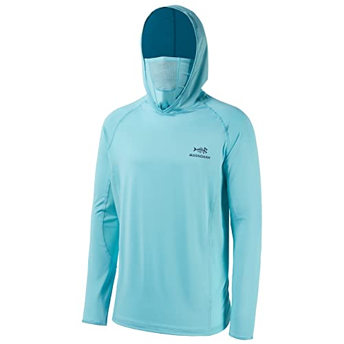 Bassdash Upf 50+ Men’s Long Sleeve Fishing Shirt With Mask Uv Neck Gaiter Hoodie (Turquoise, Medium) #TOP13