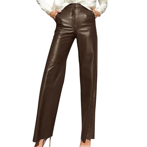 Women's Leather Trousers 2025,High Waist Hip Lift Straight Lounge Pants with Pockets Solid Color Business Work Trousers Loose Wide Leg Joggers Spring Palazzo Straight Legs Pant Gym Sweatpant Yoga