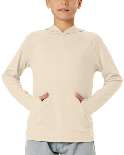 Image of Boys Rash Guard Long Sleeve Hoodie Swim Shirt with Pocket Youth Kids UPF 50+ Sun Protection Fishing Shirts Thumb Hole