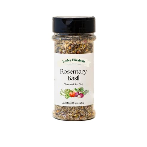 Image of Lesley Elizabeth Rosemary & Basil Seasoned Sea Salt Seasoning - Aromatic Herb & Sea Salt Blend - 8.4 oz (250 ml) PET Shaker Bottle for Poultry, Vegetables & Marinades