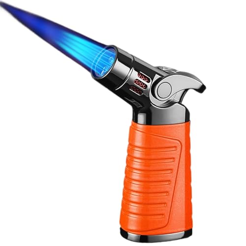 mnopx Encendedor de butano, Encendedor a Prueba de Viento, tamaño de Llama Ajustable, con Bloqueo de Seguridad, Encendido de 360°, Adecuado para Velas, barbacoas y chimeneas.(Orange)