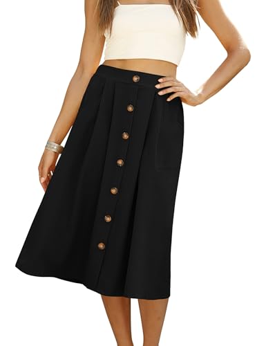 Black Skirts Women Summer High Waisted Button Up A-Line...