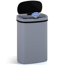 Dkelincs 13 Gallon Trash Can with Lid Stainless Steel Trash Can Smart Sensor Non-Contact Kitchen Garbage Can Waterproof and Fingerprint Resistant Garbage Can for Kitchen Bedroom OfficeGray