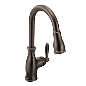 Moen Brantford Oil Rubbed Bronze Traditional One-Handle Kitchen Faucet with Pulldown Sprayer Featuring Power Boost and Reflex Docking System, 7185ORB