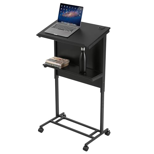 Houseables Rolling Podium, Portable Podium, Teacher Podium, 41”- 47” Adjustable Height, Black, Podium Stand, Lectern Stand, Podium Desk, Classroom Podium, Mobile Podium with Wheels, Lecterns & Podiums