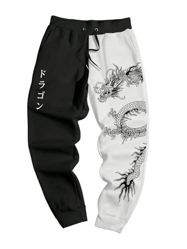 Men's Japanese Dragon Graphic Sweatpants Streetwear Casual Stacked Jogger Pants