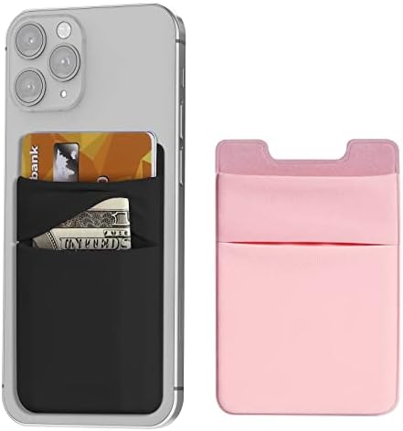 COCASES Phone Card Holder, Phone Pocket Stretchy Lycra Adhesive Card Holder for Credit Card & ID Stick On Smartphones, Compatible with iPhones, Samsung Galaxy (Black Pink)