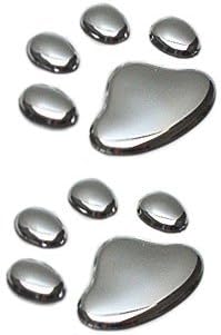 JP-5WZ0-FN77 2 Pcs 3D Chrome Lettering Sticker Paws Paw Print Sticker Emblem Silver Animal Paw Dog Cat Footprint Paw Paw Print