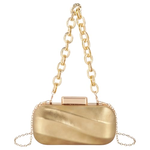 Reberomantic Bolsa de noche metálica de piel brillante, bolsa de fiesta, bolsa de vestir con cadena, bolsa de noche para novia, Oro, Talla única