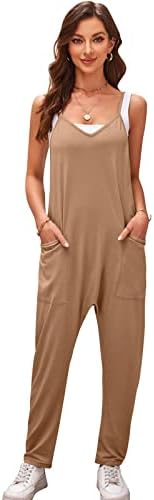 Tuinbroek voor dames, jeans, lang, twee riemen, jeans, tuinbroek voor dames, lang, retro jeansbroek, broekpak, denim, overall, jumpsuit, casual, baggy, mouwloos, playsuit, romper met zakken, baggy