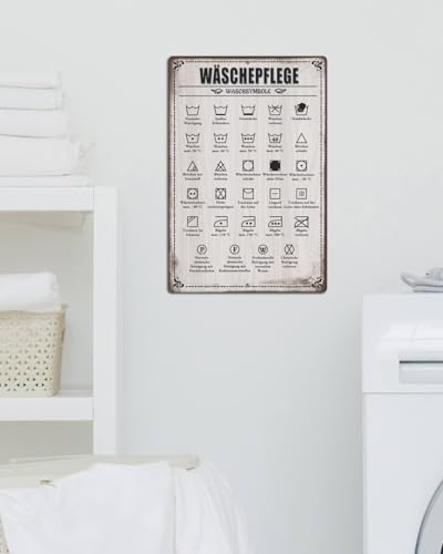 Putuo Decor Wäschepflege Blechschild – Waschsymbol Übersicht für Waschküche, Vintage Metall Wanddeko, 30x20cm – Bild 7