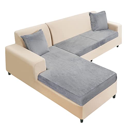 Naisi Sectional Couch Cover 3 Pieces Velvet Separate Couch Cushion Covers L Shape Soft Stretch Sofa Slipcovers With 2Pcs Pillowcases For Left/Right Chaise Sectional Couch(2 Seater+1 Chaise,Light Grey) #TOP12