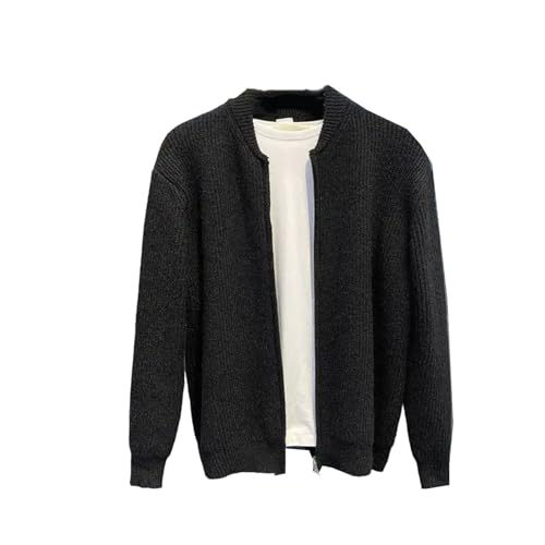 Mens Knitted Sweaters Black Clothes Plain Cardigan Solid Zip-up Zipper Collared Long Sleeve Tops