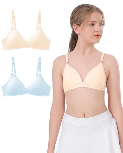 Girls Training Bra Cotton Sports Bra for Teen Girl 10-16 Adjustable Straps Cute Bras Soft Padded Supportive Wireless