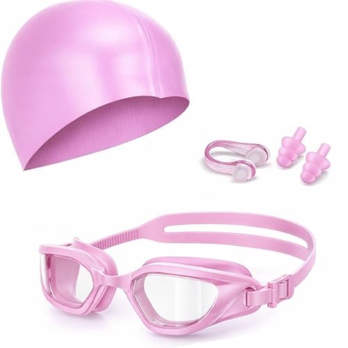 Image of Leosportz 4 in 1 Swimming Kit for Kids - Swimming Cap, Swimming Googles, Earplugs and Noseplugs Set | UV and Anti Fogg Protection Googles | Silicon Non Sip with New Memory Technology (Pink)