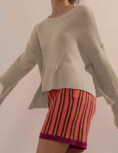 Sweaters for Women Bell Long Sleeve Crewneck Side Slit Fall Winter Casual Oversized Pullover Knit Sweater Top(0001)3