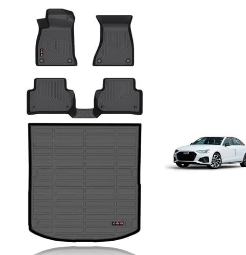 KELCSEECS® Floor Mats & Cargo Liner for 2025 2024 2023 2022 2021 2020 2019 2018 2017 Audi A4(Sedan)(Not Fit for Allroad) All Weather Car Mats Trunk Mat Audi A4 Floor Mats Accessories Black