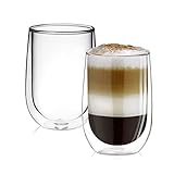 Autsel 2 Stück 480ml Latte Macchiato Gläser Doppelwandige Gläser Cappuccino Tassen Kaffee Gläser Teeglas Becher Thermogläser Eiskaffee Gläser