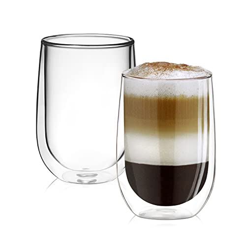 Autsel Gläser Cappuccino Kaffee Becher mit Doppelwandige Thermo- Premium Borosilikatglas Tasse Teegläser 2 Stück 480ml für Espresso Latte