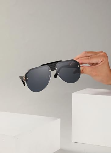 Cassie Oversized Aviator Sunglasses Retro Rimless For Driving Outdoor Fashion Wear Womens Gifts Black/Black 5