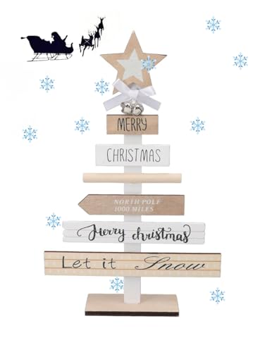 1 árvore de Natal de madeira castanha decoração de Natal com escrita ornamentos de Natal para casa árvore de Natal artificial para a mesa (branco)