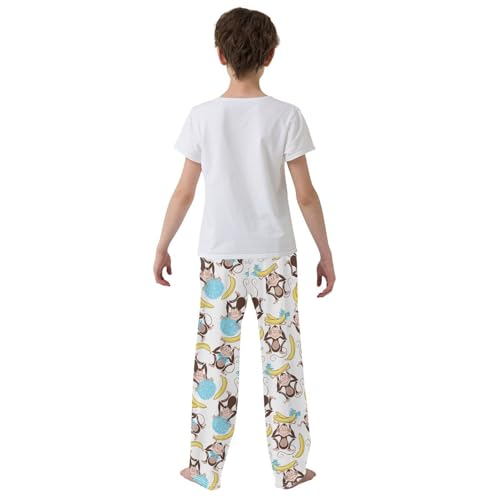 ZZXXB Chimpanzee Banana Boys Long Pants Soft Trousers Elastic Waist Kids Lounge Bottoms with Pockets S-XL3