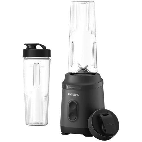 Philips Blend & Go 3000 Series Mini blender à smoothie ? 350 W, bouteille portable de 0,6 l, lames en acier inoxydable, 2 réglages de vitesse, passe au lave-vaisselle, technologie ProBlend, noir