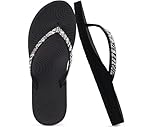 KuaiLu Women's Rhinestone Flip Flops with Comfort Arch Support Yoga Mat Cushion Sandals Fashion Summer Beach Pool Travel Orthotic Walking Thong Sandles Slip on Plantar Fasciitis Black 4