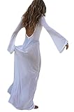See Through Maxi Dress for Women White Long Sleeve Backless Mesh Long Dress 2022 Summer Beach Dresses Bodycon